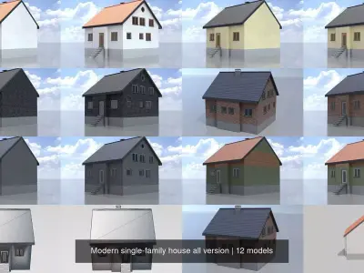 Modern single-family house all version 3D Model Pack