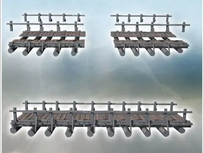 Wooden bridge with wood log as foundation supports designed for  3D print model