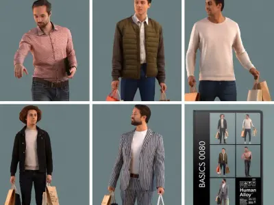 Set of 3D men shopping 3D model