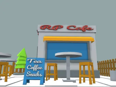 Low-Poly Cafe Free low-poly 3D model