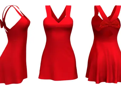  Red Dress with Bow On Back Low-poly 3D model