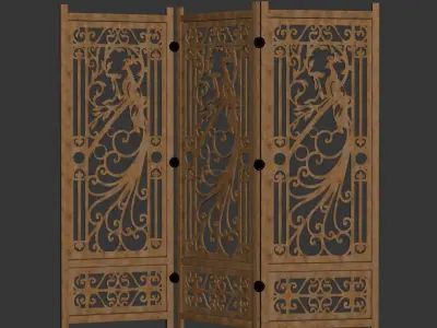 Screen wooden with ornate design 3D model