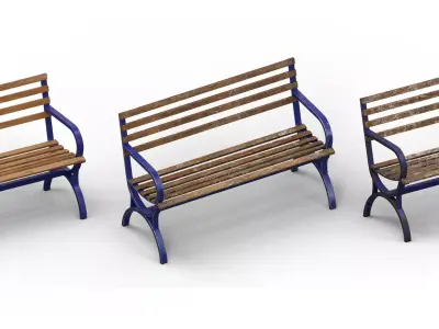 Street Bench Pack 3 Low-poly 3D model