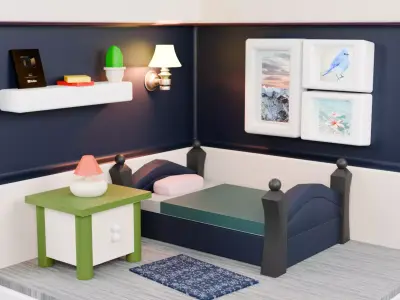 Customized Blue and White themed Bedroom  3D model