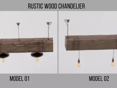 Rustic wood chandelier model 3D 3D model