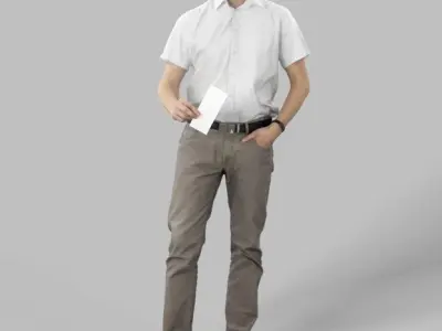 Romance Casual Man Urban in Shirt Standing holding a ticket Low-poly 3D model