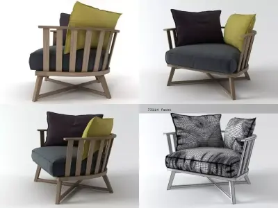 Gray four different chairs with striped pillows 3D model