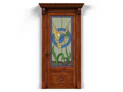 Door0040 wooden door with stained glass 3D model