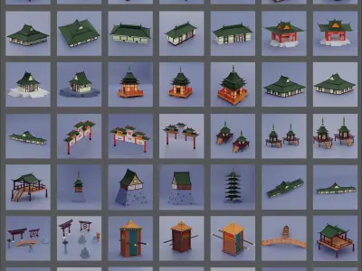 Pack low poly chinese city Low-poly 3D model