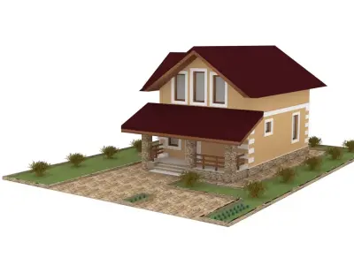 Residential house in the village Low-poly 3D model