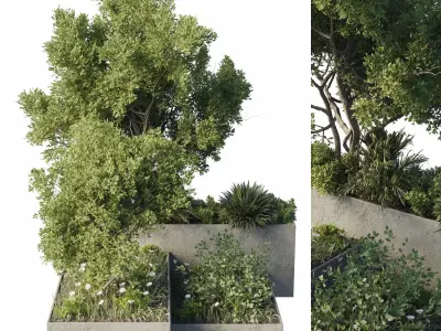 concrete box plants on stand - set outdoor plant 191 3D model