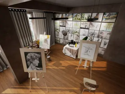 Art Studio Painting Interior Pack PBR Game Ready Low-poly 3D model