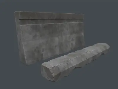 Concrete Curb and Roadblock Low-poly 3D model