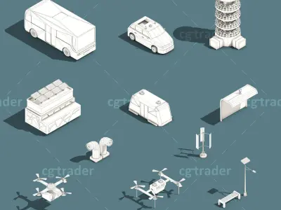 Low Poly Smart City Isometric Icon Low-poly 3D model