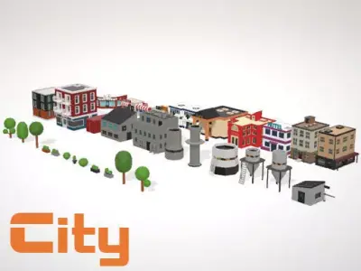 Buildings city with and trees 3D model