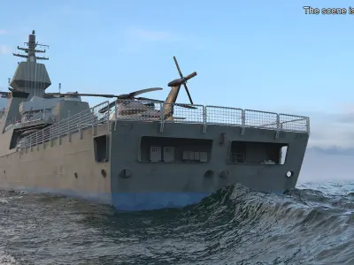 Armed Warship Naval with Combat Helicopter Rigged 3D model