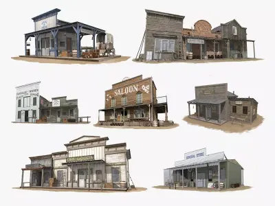 Western Buildings Collection Low-poly 3D model