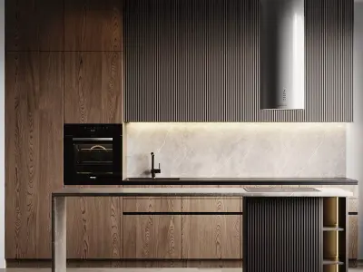 Kitchen 3 modern with wooden cabinets 3D model