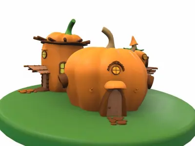 Cartoon pumpkin house and props 2 3D model