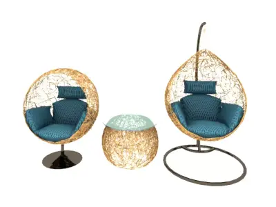 Modern hanging chair set Low-poly 3D model