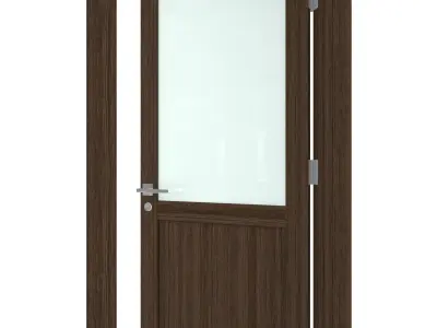 Door-066 wooden door with glass panel 3D model