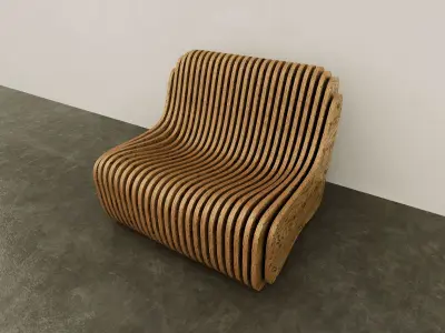 Chair 3d Model wooden with slats 3D model