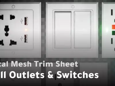PBR Mesh Decals - Outlets and Switches Trim Sheet Lowpoly Texture