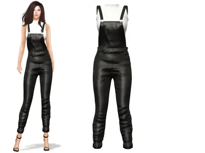 Shiny Leather Coveralls Overalls With Suspenders Low-poly 3D model