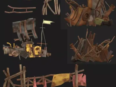 Stylized rusty metal structures asset pack Low-poly 3D model