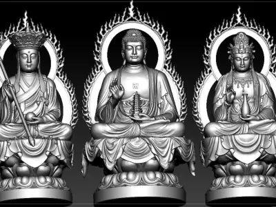 Western Three Saint Buddhas 3D print model