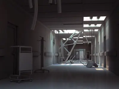 Hallway Damaged White 3D model