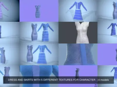 DRESS AND SKIRTS WITH 5 DIFFERENT SELECTION FOR CHARACTER  3D Model Pack