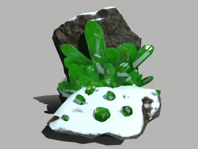 Crystal Set rock with crystals Low-poly 3D model