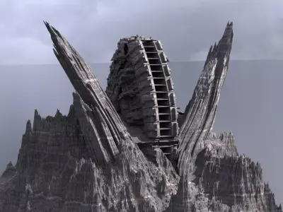 Ancient Sci-Fi Mountain Monolith Base 3D model