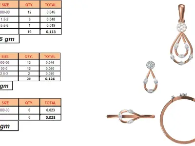 Light wt Ring Earrings Pendant set 3dm stl 1-render details 3D print model 6