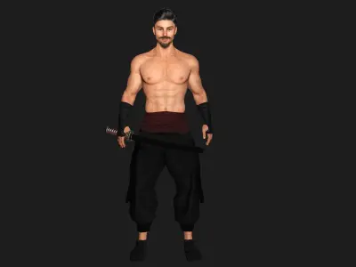 AAA 3D REALISTIC CHARACTER - MUSCULAR MAN KUNGFU OUTFIT Low-poly 3D model