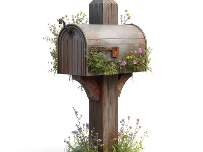 Overgrown Rustic Mailbox 3D Model Garden Prop Low-poly 3D model