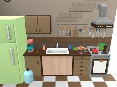 Isometric cartoon kitchen room 04 3D model