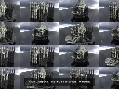 Alien Overgrown Tower Ruins collection 3D Model Pack