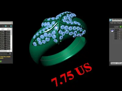 Light Gold Diamond Men Ring 2MR054 3D model