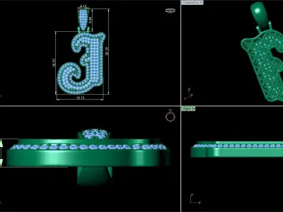 Tattoo fonts J alphabet pendent 3D print model
