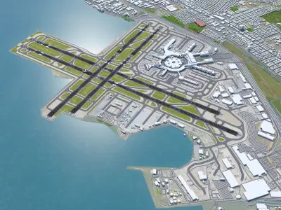 San Francisco International Airport 10km Low-poly 3D model