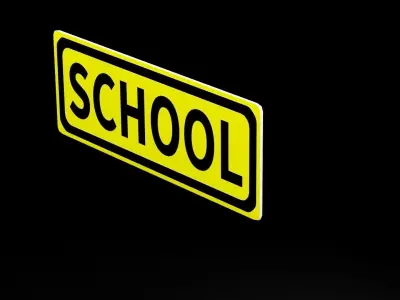 School Street Sign Rectangle Narrow Low-poly 3D model