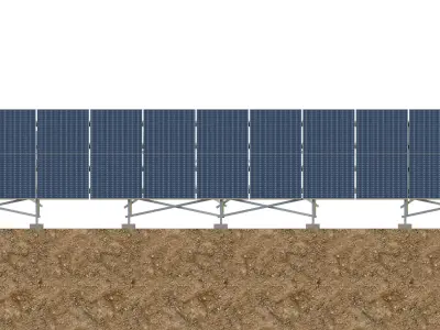Lowpoly Ground Mounted Solar Panels-11 Rows of PV Modules Low-poly 3D model
