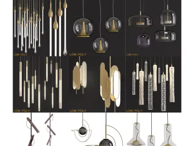 Chandelier 3d model collection 10 Pieces Low-poly 3D model
