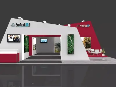 Exhibition Stall 3D Model 12 Mtr X 10 Mtr 3 Sides Open 3D model