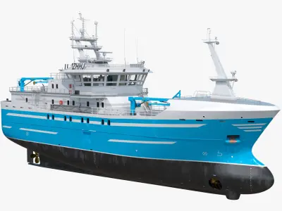  Modern Fishing Boat Light Blue Rigged 