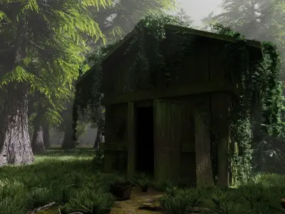 Abandoned Shack in Forest Scene 3D model