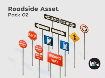 Traffic Sign Stylized Roadside 3D Asset Pack Low-poly 3D model