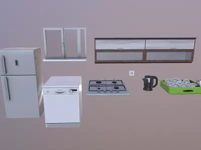 Kitchen Set sliding window on wall 3D model